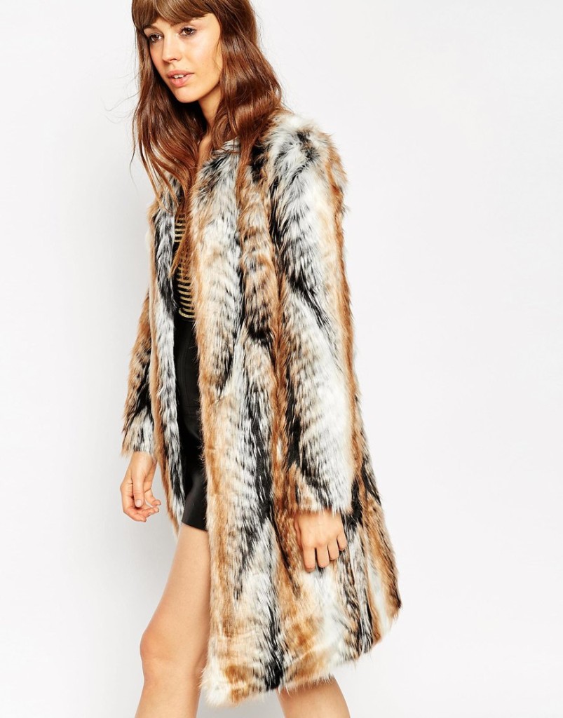 ASOS Coat In Longline Vintage Faux Fur