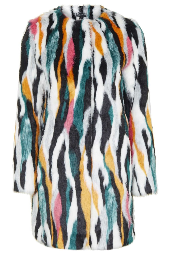 Topshop Faux fur multicoloured coat