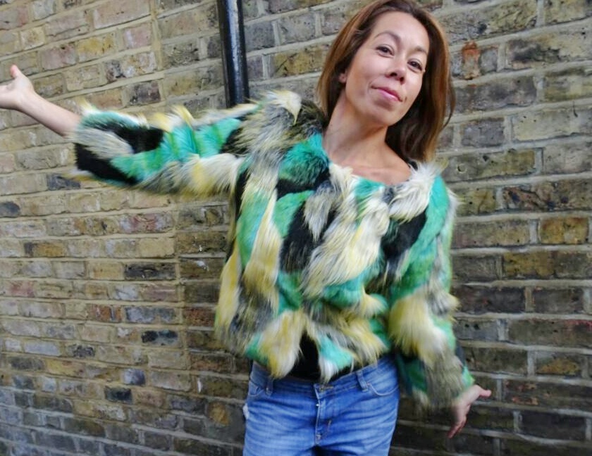 Multi coloured faux outlet fur jacket