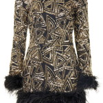 Long Sleeved Feather Trim Sequin Mini Dress by Rare