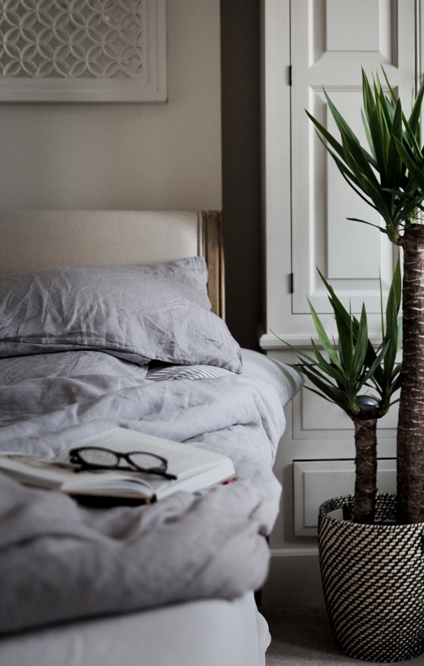 grey linen bedsheets